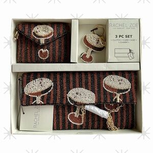 Rachel Zoe Women's Beaded Clutch Card Charm Set Black Brown